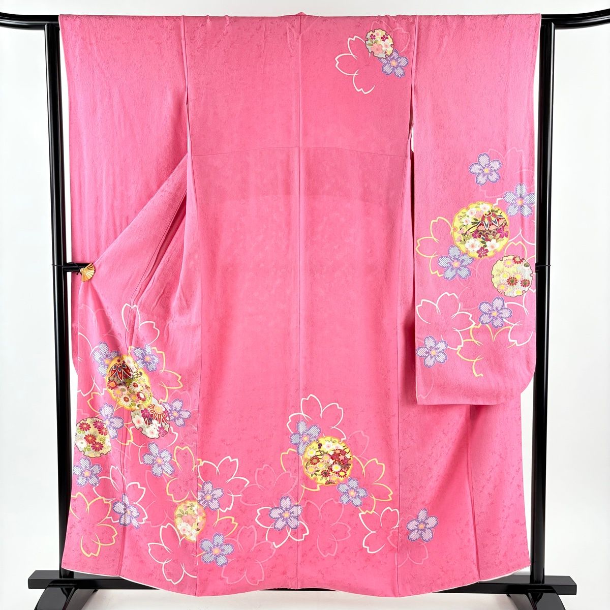 振袖 身丈158 cm 裄丈64.5 M 袷 雪輪 桜 金彩 ピンク 正絹