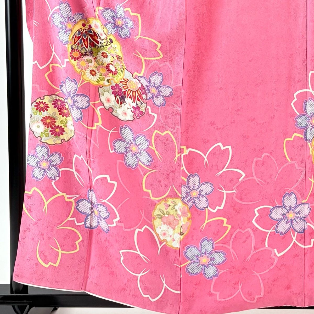 振袖 身丈158 cm 裄丈64.5 M 袷 雪輪 桜 金彩 ピンク 正絹