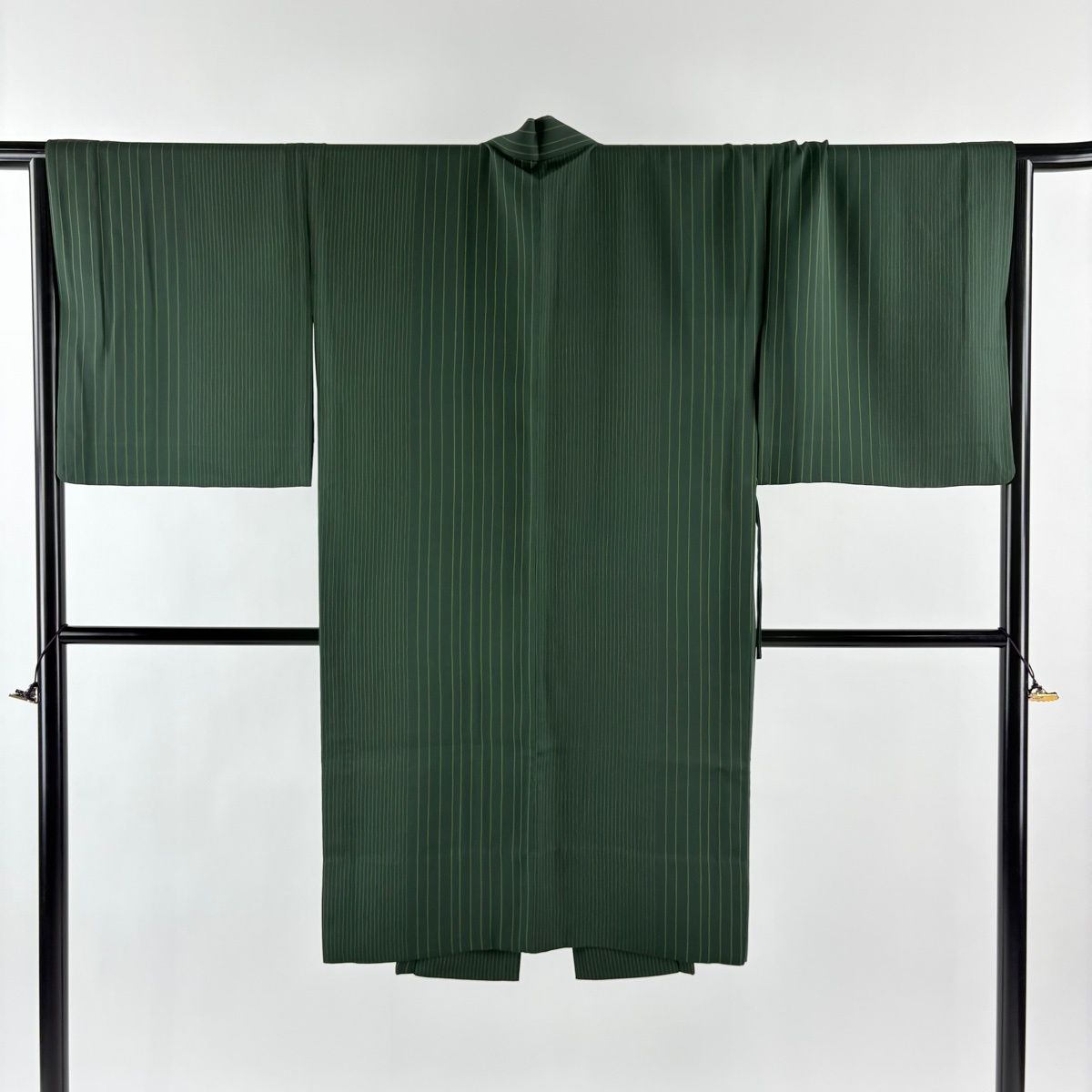 道中着 身丈109 5 cm 裄丈68 L 和装コート 縦縞 深緑 正絹