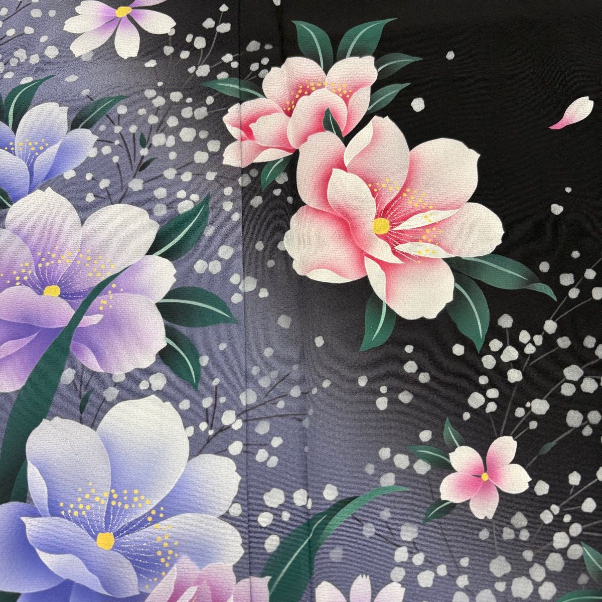  振袖 身丈167 cm 裄丈71 L 袷 鈴乃屋 草花 銀彩 黒 正絹 振袖 着物