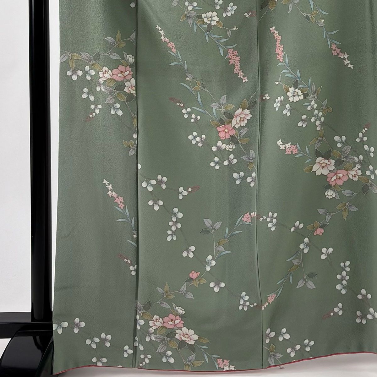 小紋 身丈167 cm 裄丈69 L 袷 椿 萩 金彩 灰緑 正絹