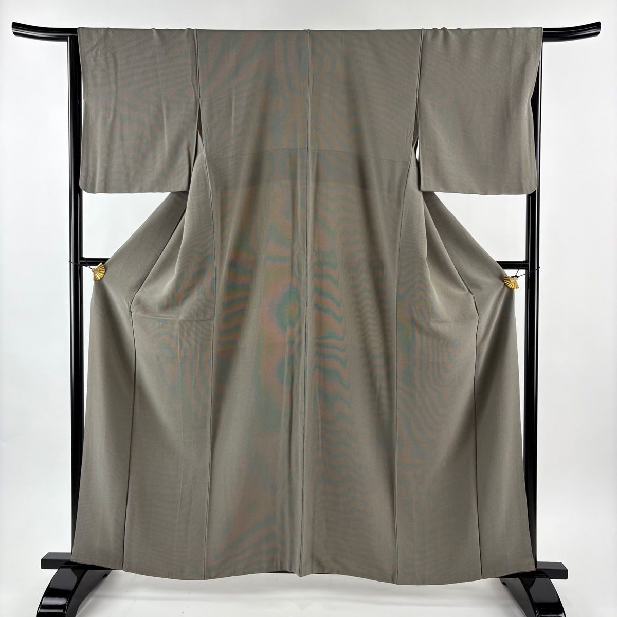 江戸小紋 身丈161cm 裄丈65cm M 袷 万筋 茶緑色 正絹 名品 【中古