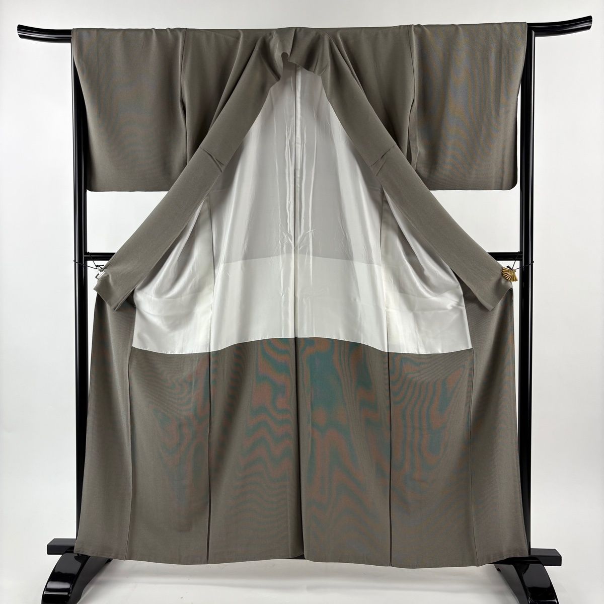  江戸小紋 身丈161 cm 裄丈65 M 袷 万筋 茶緑色 正絹 小紋 着物