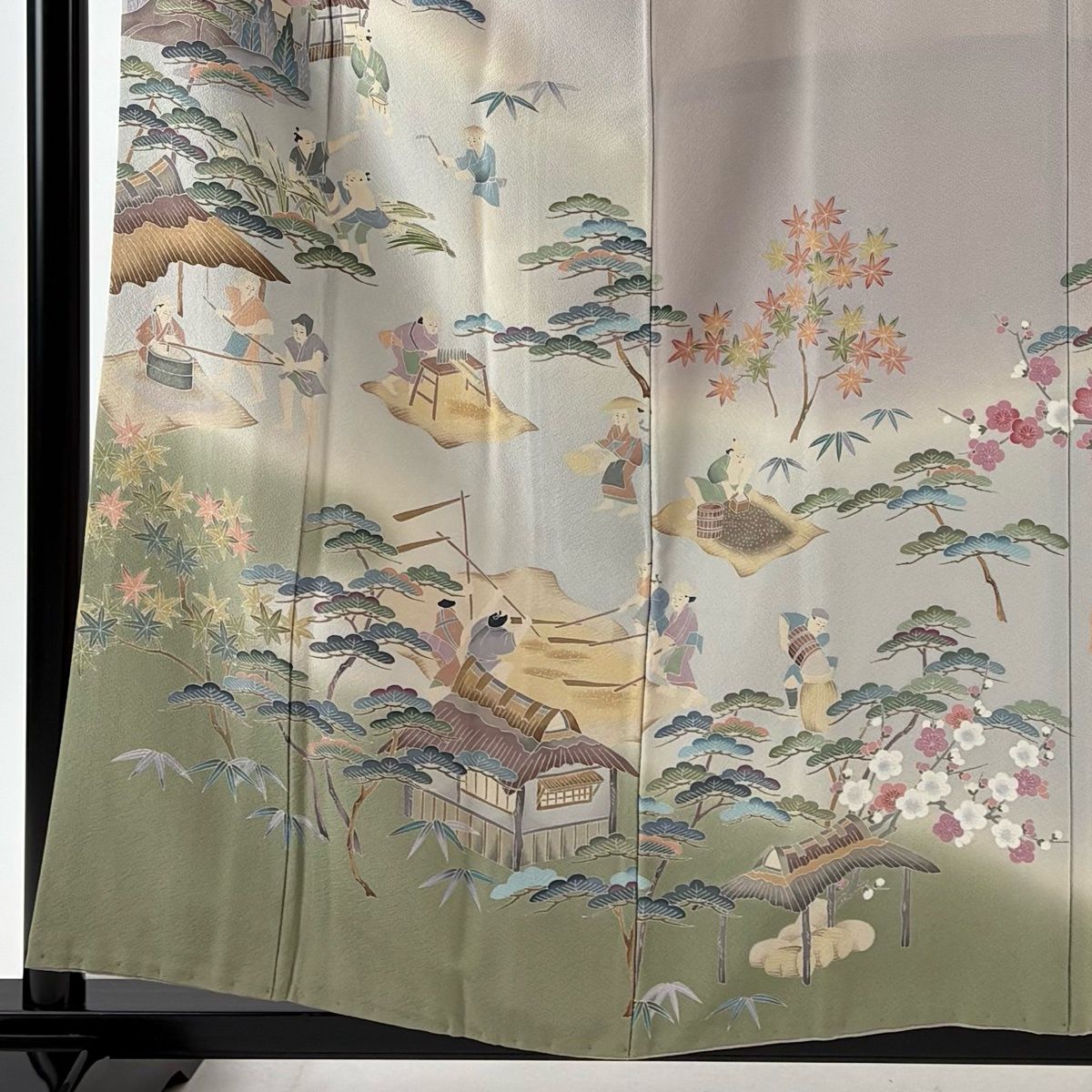 訪問着 身丈157.5 cm 裄丈65 M 袷 田村哲彦 落款 建物 人物 薄紫 正絹