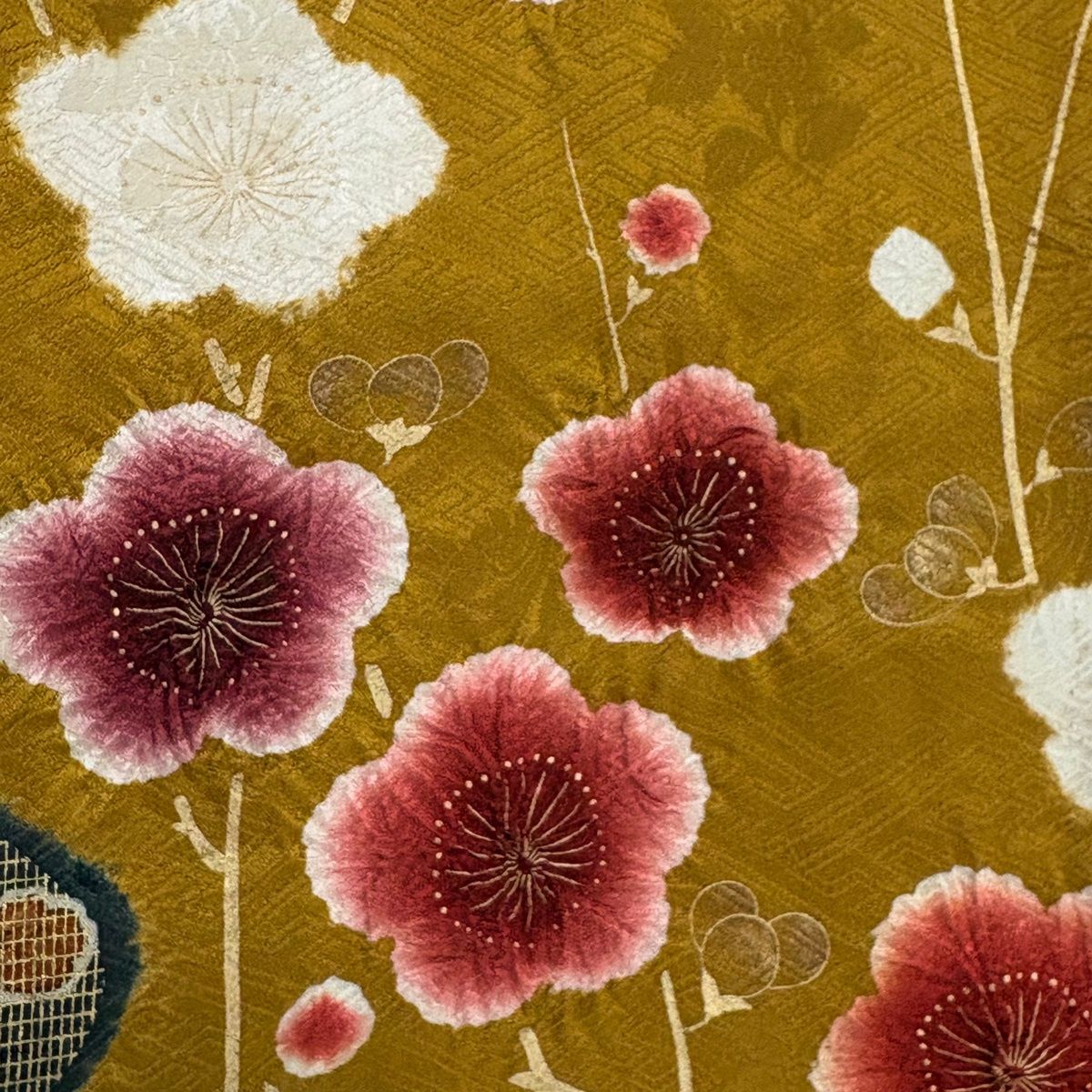  訪問着 身丈167 cm 裄丈63 S 袷 霞 梅 絞り 金彩 山吹茶色 正絹 訪問着 付け下げ 着物