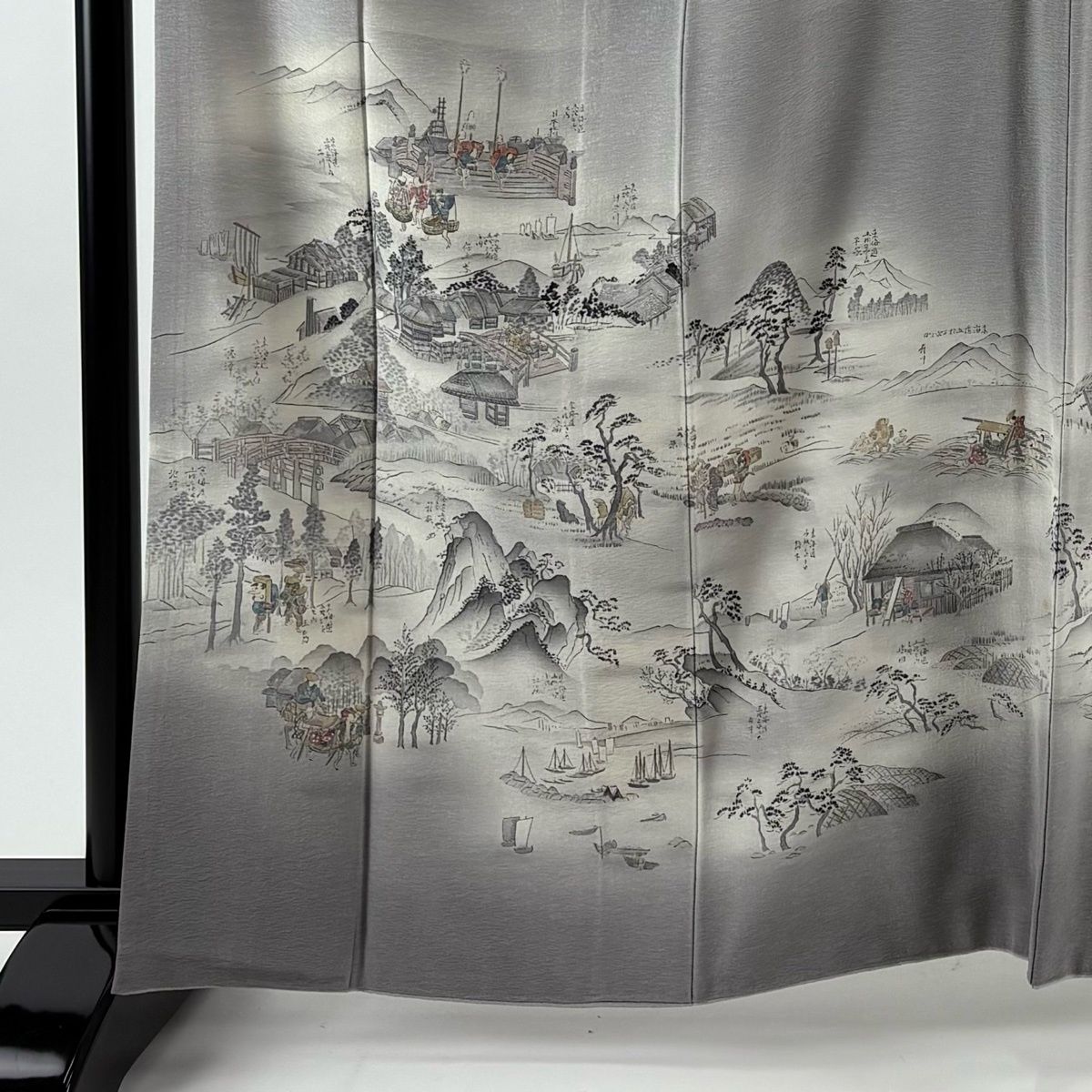 訪問着 身丈164 cm 裄丈68 L 袷 樽本伊勢蔵 落款 風景 金銀彩 ぼかし 灰色 正絹