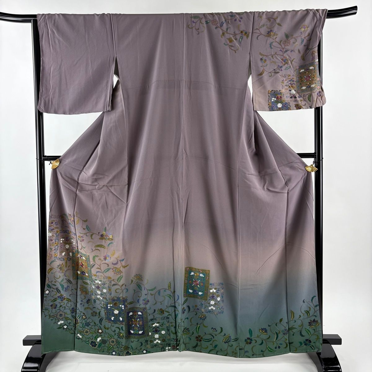 訪問着 身丈163.5 cm 裄丈67 M 袷 花唐草 刺繍 金糸 紫 正絹