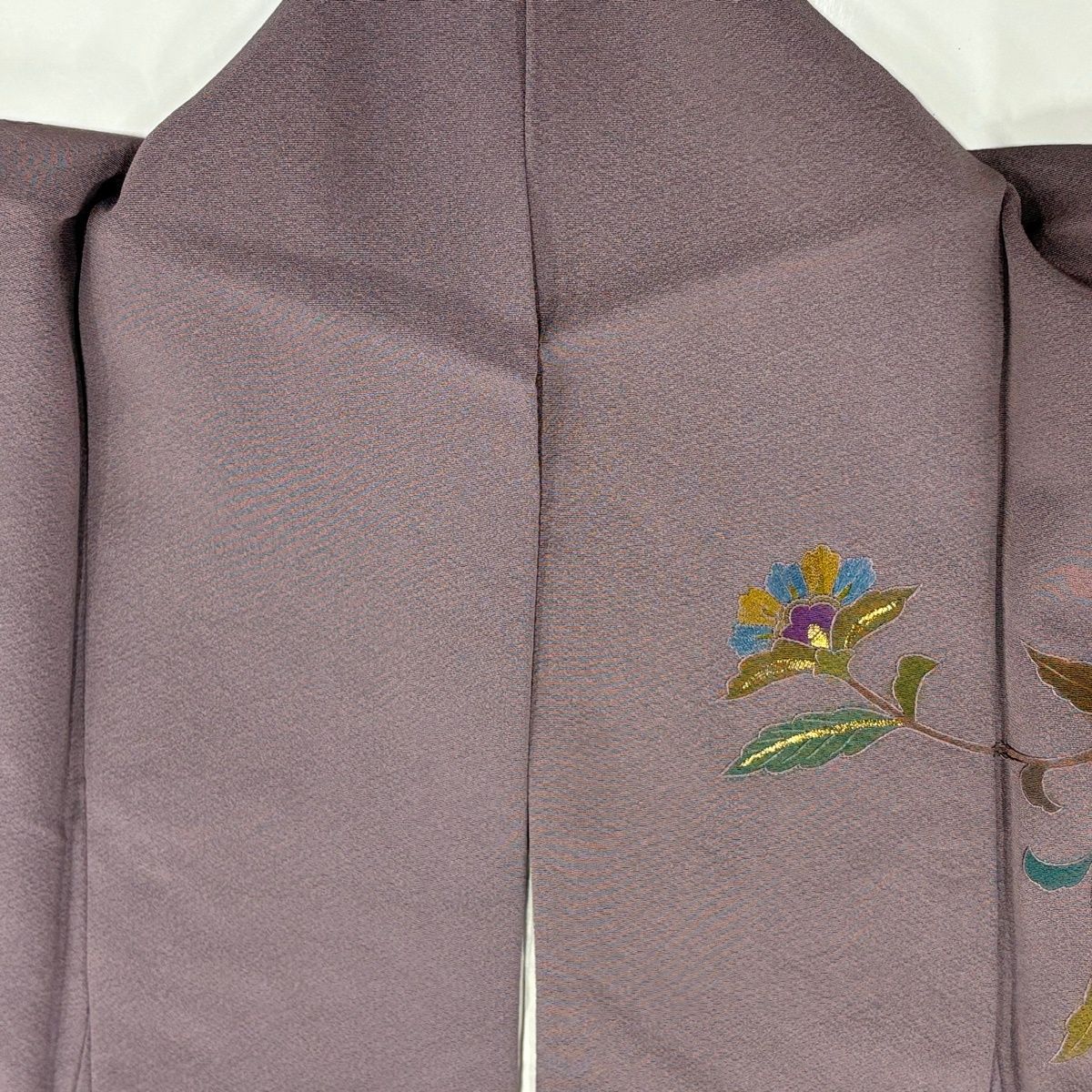  訪問着 身丈163.5 cm 裄丈67 M 袷 花唐草 刺繍 金糸 紫 正絹 訪問着 付け下げ 着物