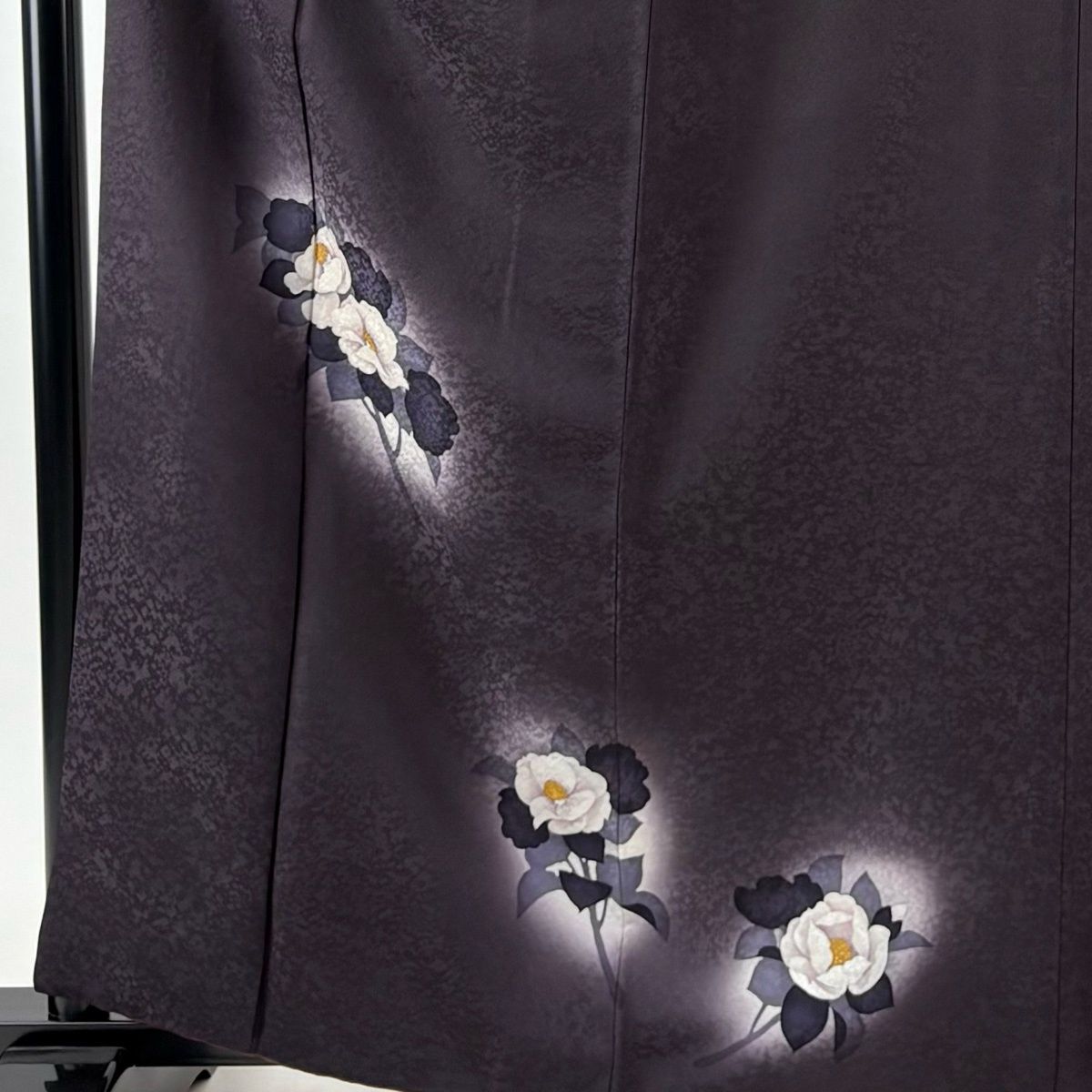 付下げ 身丈162.5 cm 裄丈66 M 袷 落款 椿 地紋 金銀彩 濃紫 正絹