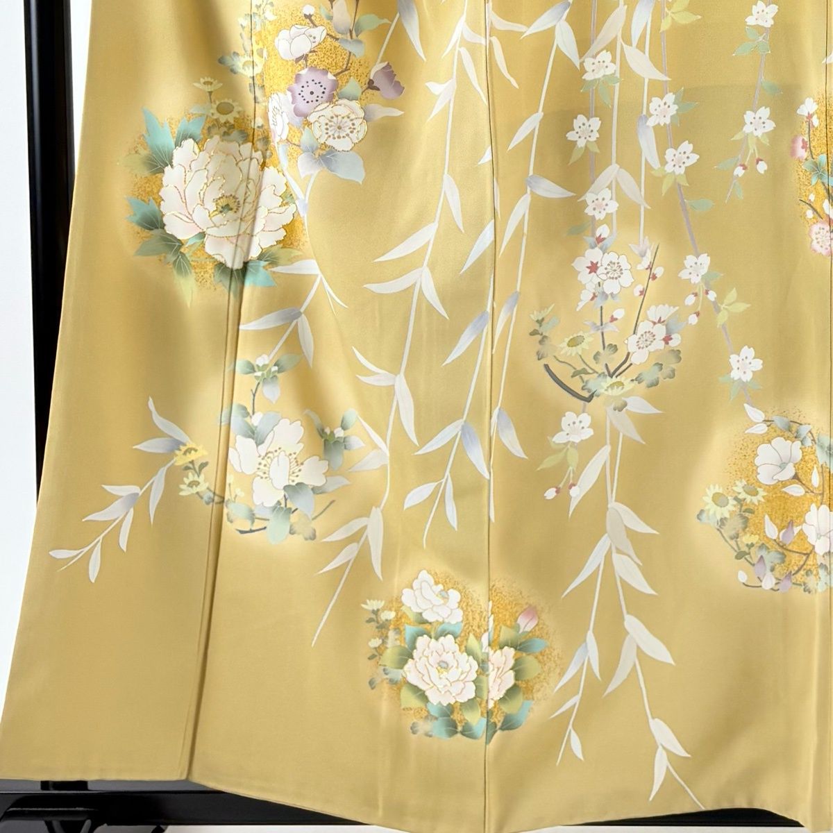 訪問着 身丈158 cm 裄丈67.5 L 袷 花丸文 草花 金彩 金糸 黄土色 正絹