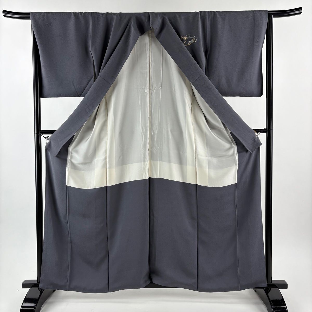  付下げ 身丈161 cm 裄丈66 M 袷 島田えり茂 落款 うさぎ 魚 金彩 灰色 正絹 訪問着 付け下げ 着物