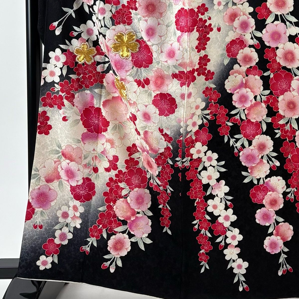振袖 身丈163.5 cm 裄丈65.5 M 袷 袋帯フルセット 桜 金糸 金彩 黒 正絹
