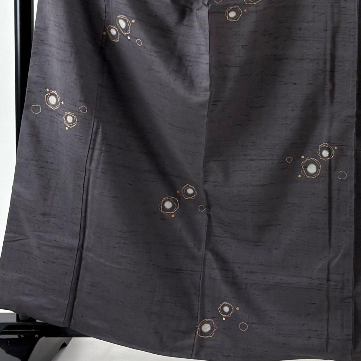 小紋 身丈163 cm 裄丈66 M 袷 紬地 名古屋帯セット 幾何学模様 刺し子刺繍 灰紫 正絹 秀品