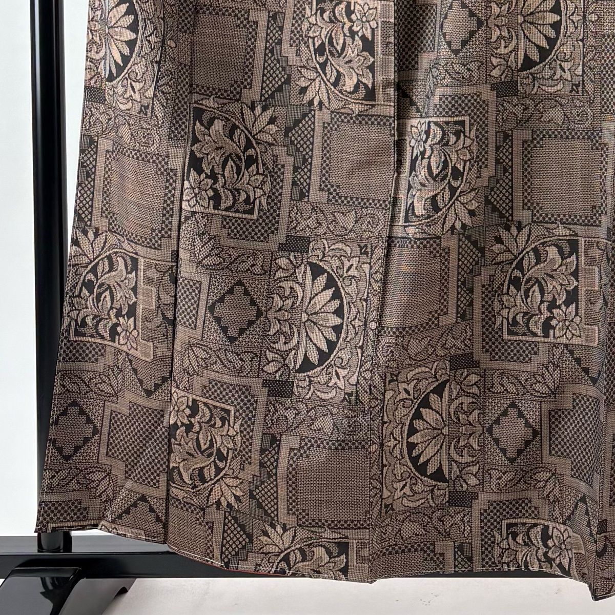 紬 身丈160.5 cm 裄丈67 M 袷 名古屋帯セット 草花 菱 焦茶色 正絹 秀品