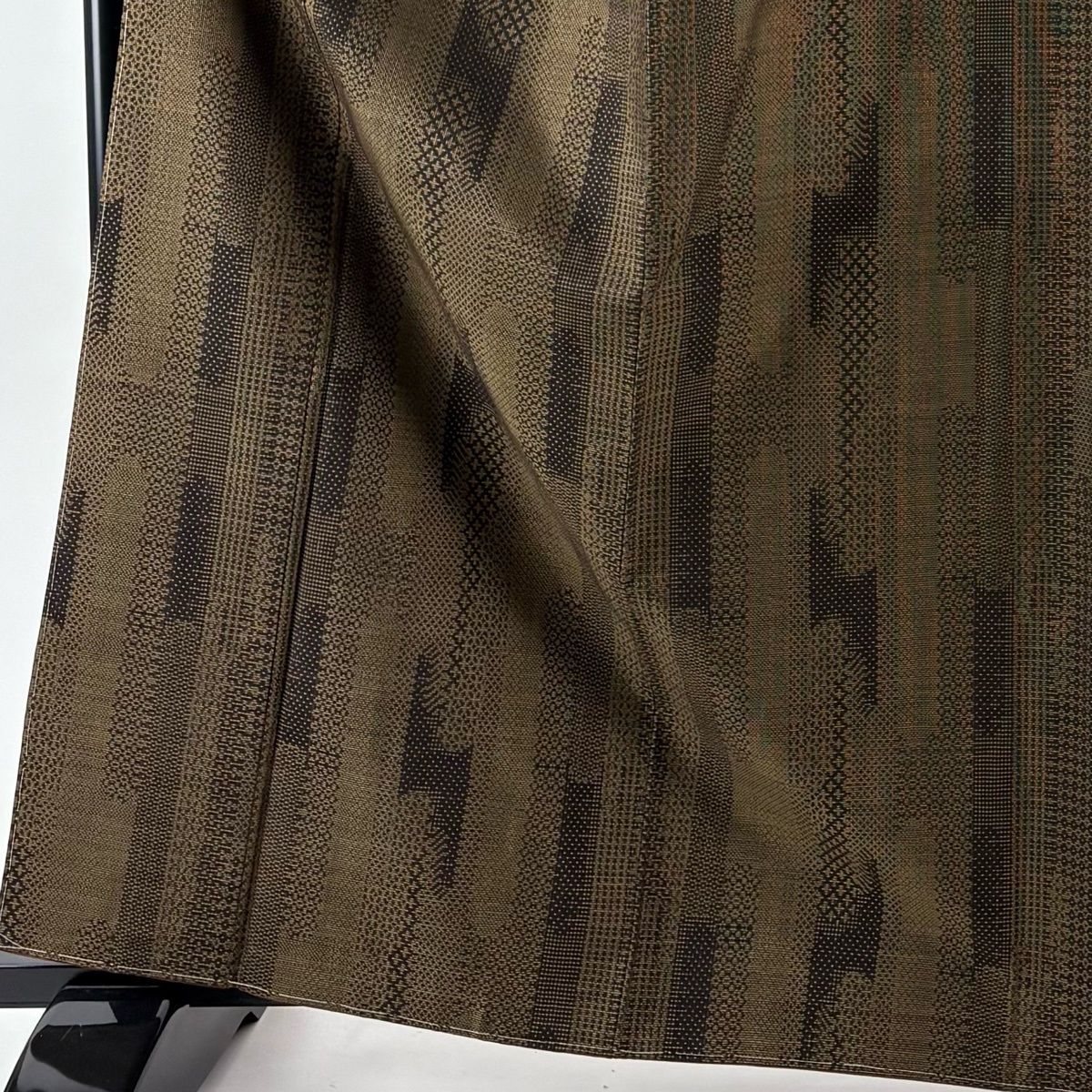 紬 身丈164 cm 裄丈65.5 M 袷 袋帯セット 壺垂れ 菱 茶緑色 正絹 秀品