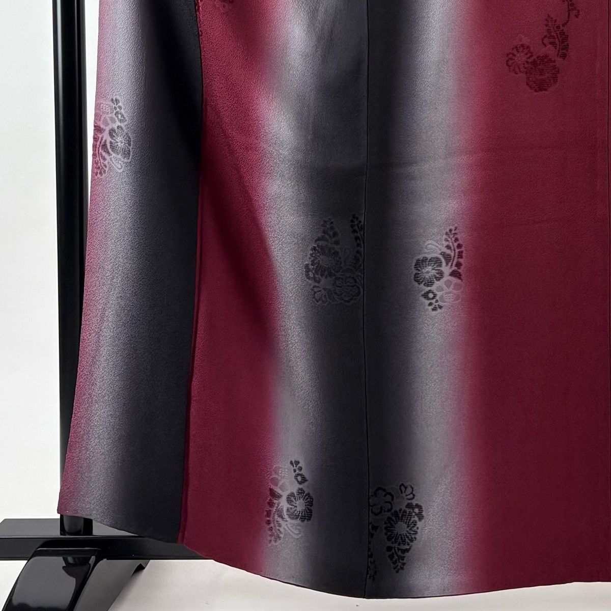 小紋 身丈160.5 cm 裄丈65.5 M 袷 袋帯セット 草花 縦ぼかし えんじ色 正絹