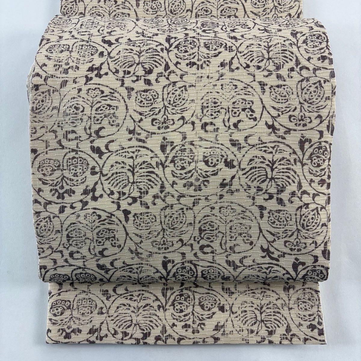 袋名古屋帯 秀品 夏帯 花唐草 ベージュ 正絹