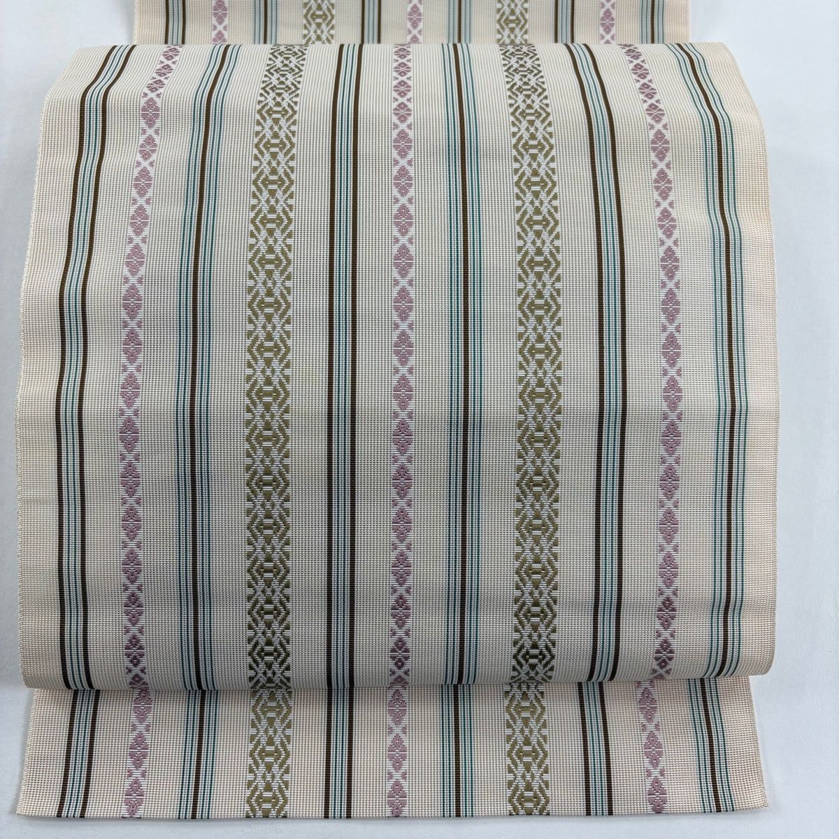 名古屋帯 秀品 夏帯 八寸名古屋帯 松葉仕立て 献上柄 クリーム 正絹