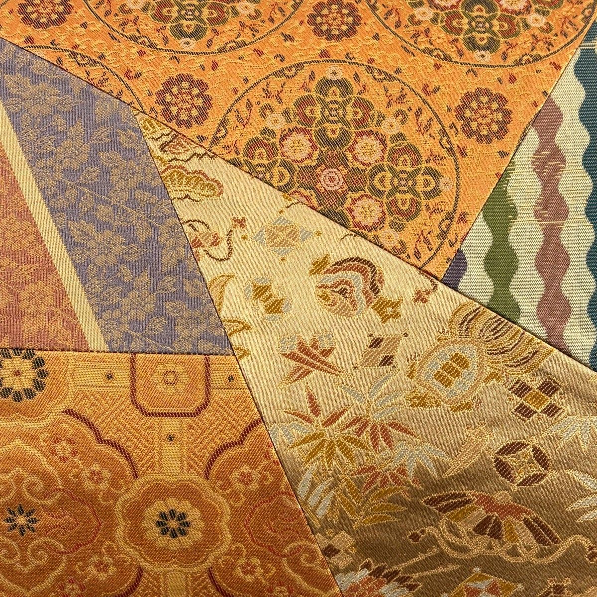 美品】 名古屋帯 秀品 花唐草 切り嵌め 箔 オレンジ 正絹 【中古