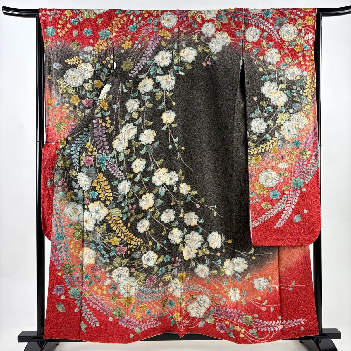 振袖 身丈159 cm 裄丈65.5 M 袷 辻が花 金通し ぼかし 黒灰 正絹