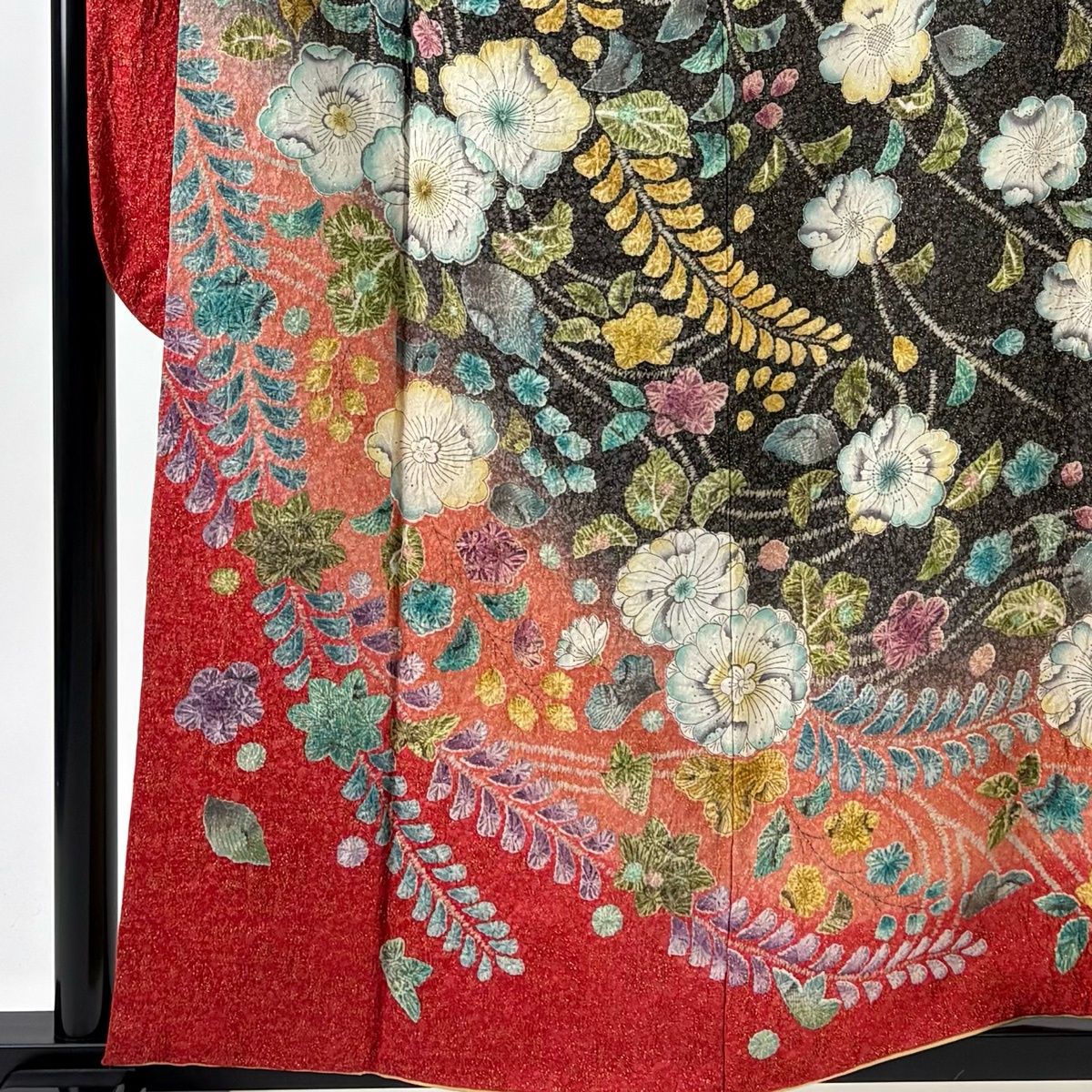 振袖 身丈159 cm 裄丈65.5 M 袷 辻が花 金通し ぼかし 黒灰 正絹