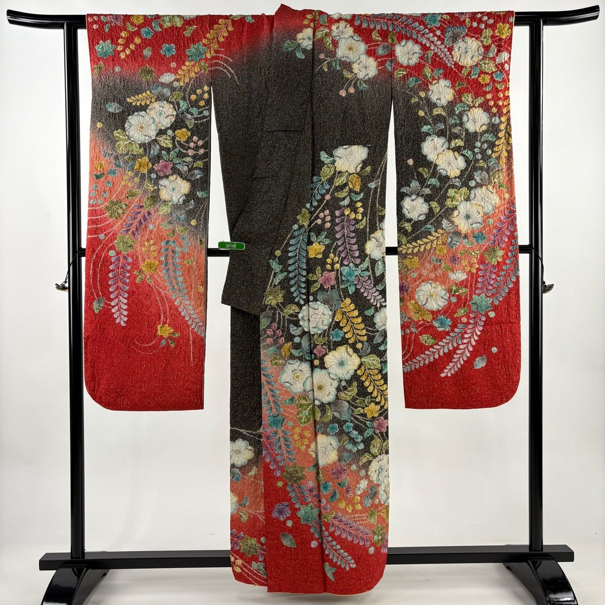  振袖 身丈159 cm 裄丈65.5 M 袷 辻が花 金通し ぼかし 黒灰 正絹 振袖 着物