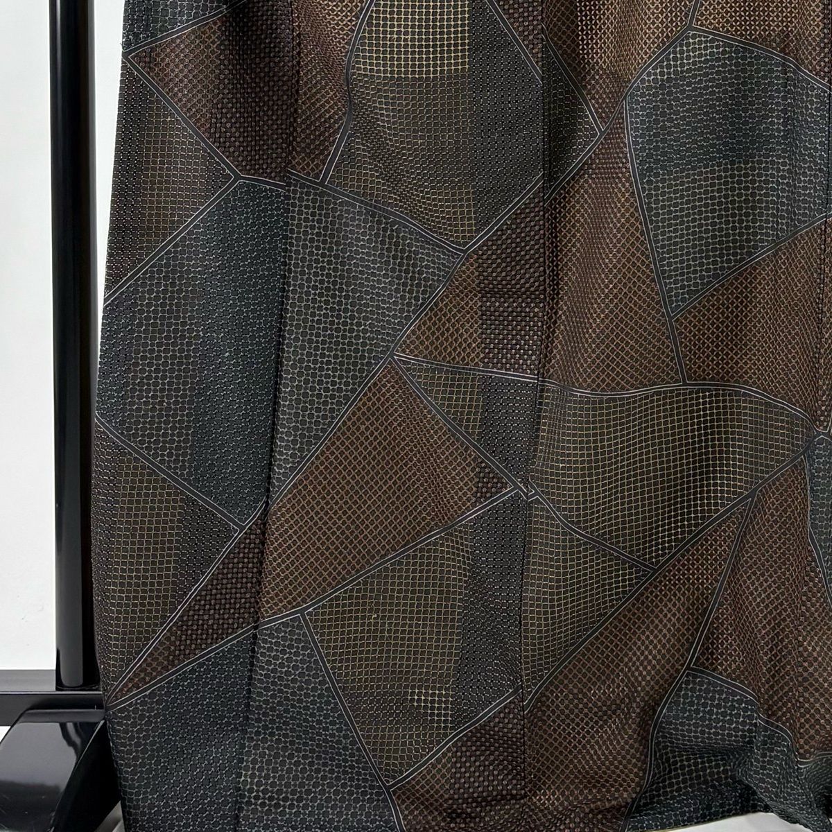小紋 身丈170 cm 裄丈66 M 袷 幾何学模様 刺繍 茶緑色 正絹