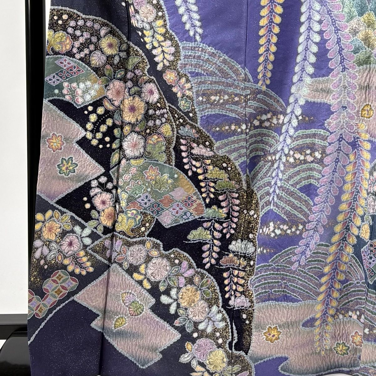 訪問着 身丈168 cm 裄丈69.5 L 袷 翠山工房 落款 辻が花 扇面 銀通し 金彩 紫 正絹