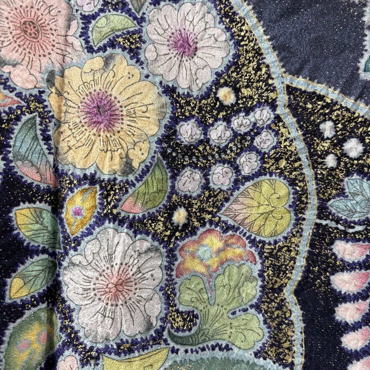  訪問着 身丈168 cm 裄丈69.5 L 袷 翠山工房 落款 辻が花 扇面 銀通し 金彩 紫 正絹 訪問着 付け下げ 着物