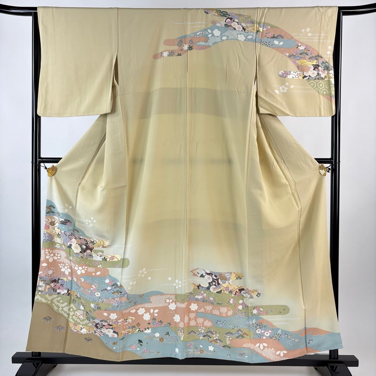 訪問着 身丈155.5cm 裄丈65.5cm M 袷 ヱ霞 花鳥 金銀彩 ぼかし