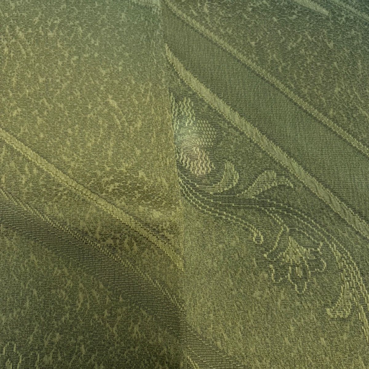  道中着 身丈96 cm 裄丈66 M 和装コート 花唐草 斜縞 ぼかし 茶緑色 正絹 秀品 羽織 着物 浴衣