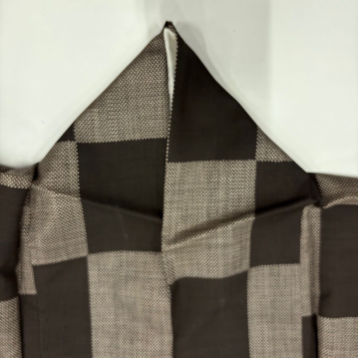  紬 身丈165 5 cm 裄丈64 M 袷 変わり市松 焦茶色 正絹 秀品 紬 着物