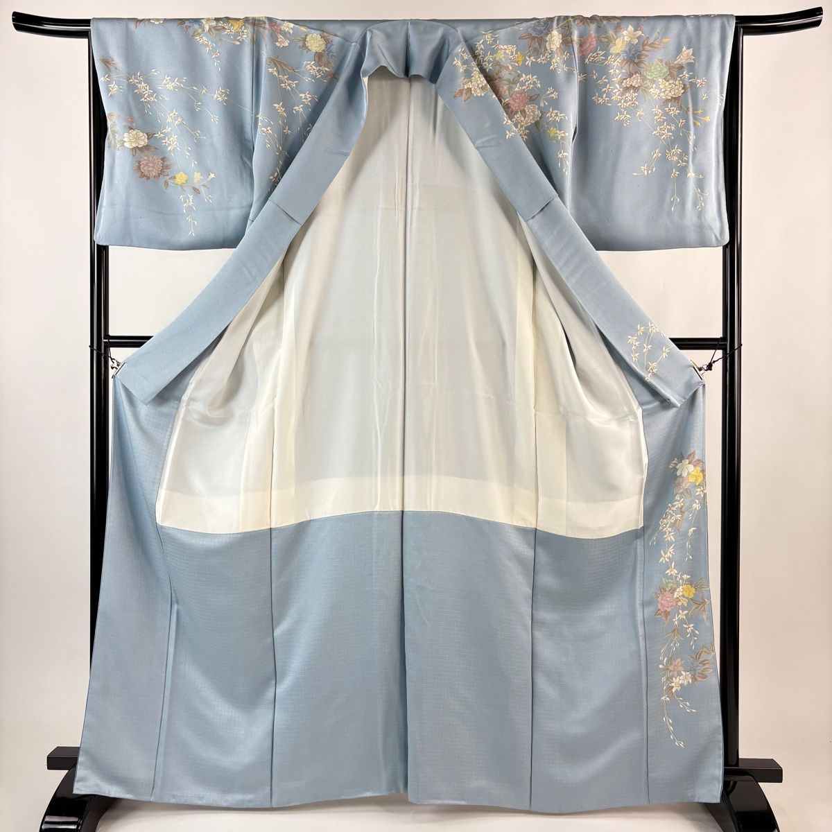  訪問着 身丈166 cm 裄丈66 M 袷 草花 金彩 ぼかし 水色 正絹 秀品 訪問着 付け下げ 着物