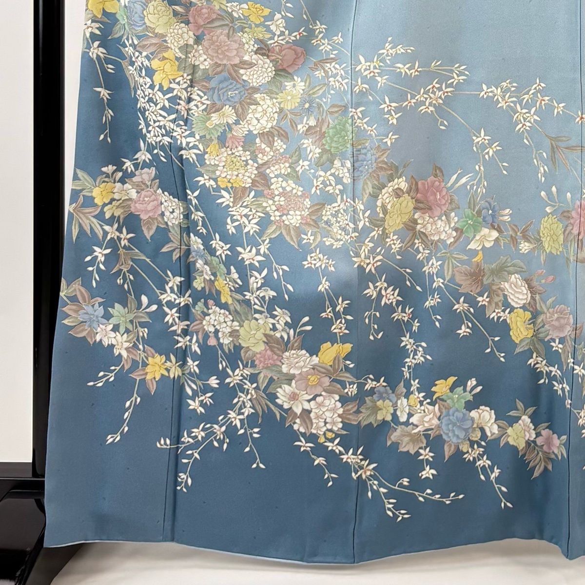 訪問着 身丈166 cm 裄丈66 M 袷 草花 金彩 ぼかし 水色 正絹 秀品