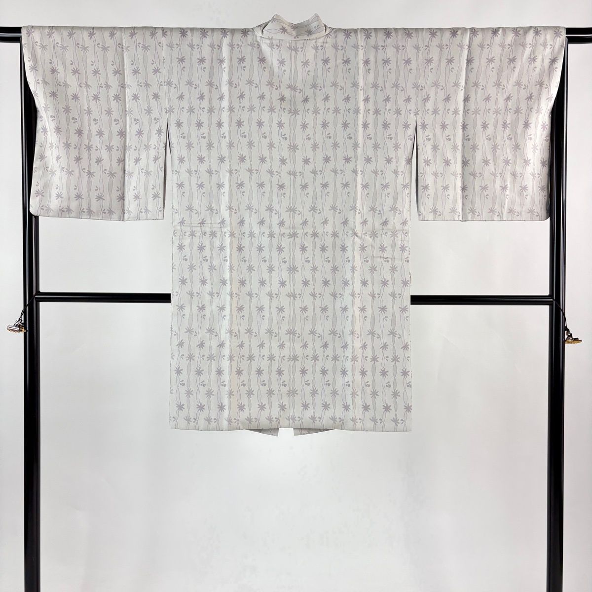 道中着 身丈96.5 cm 裄丈66 M 和装コート 着物衿 花 幾何学模様 灰紫 正絹 秀品