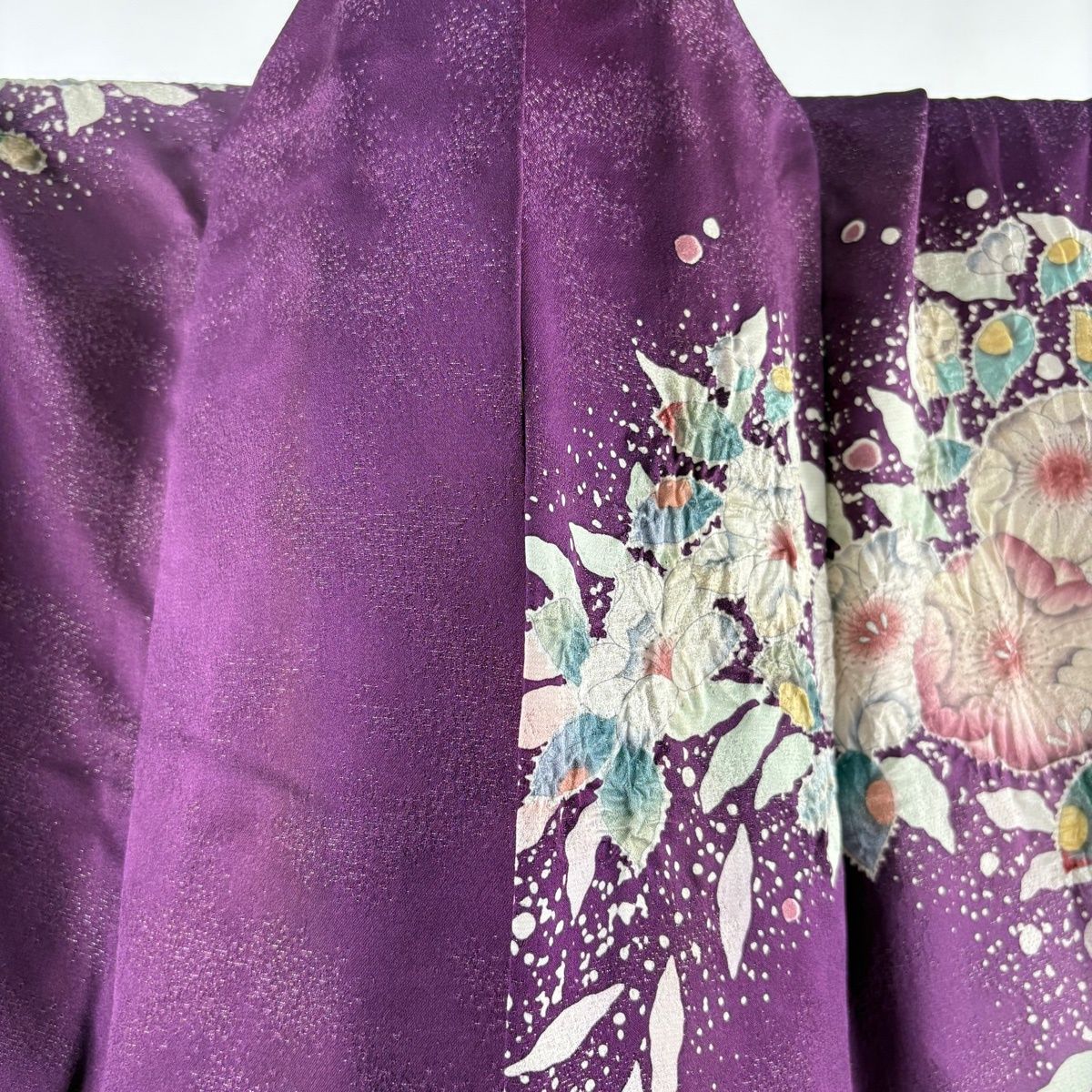  振袖 身丈164.5 cm 裄丈68 L 袷 辻が花 草花 銀通し 紫 正絹 振袖 着物