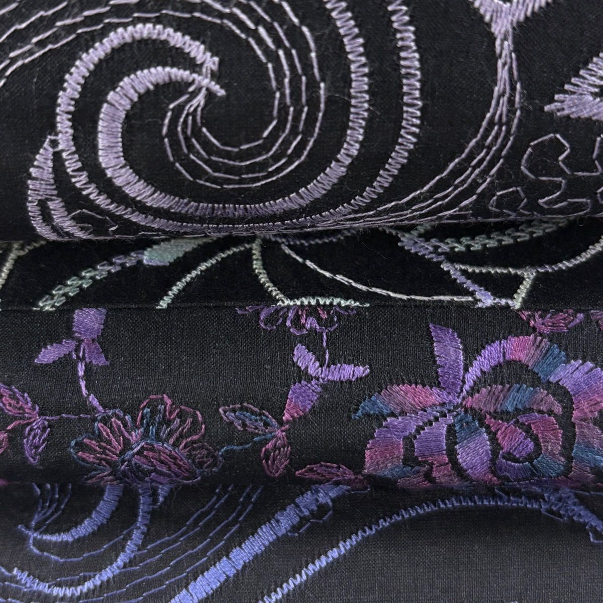 美品】 袋帯 逸品 草花 波 刺繍 黒 全通 正絹 【中古】 - メルカリ