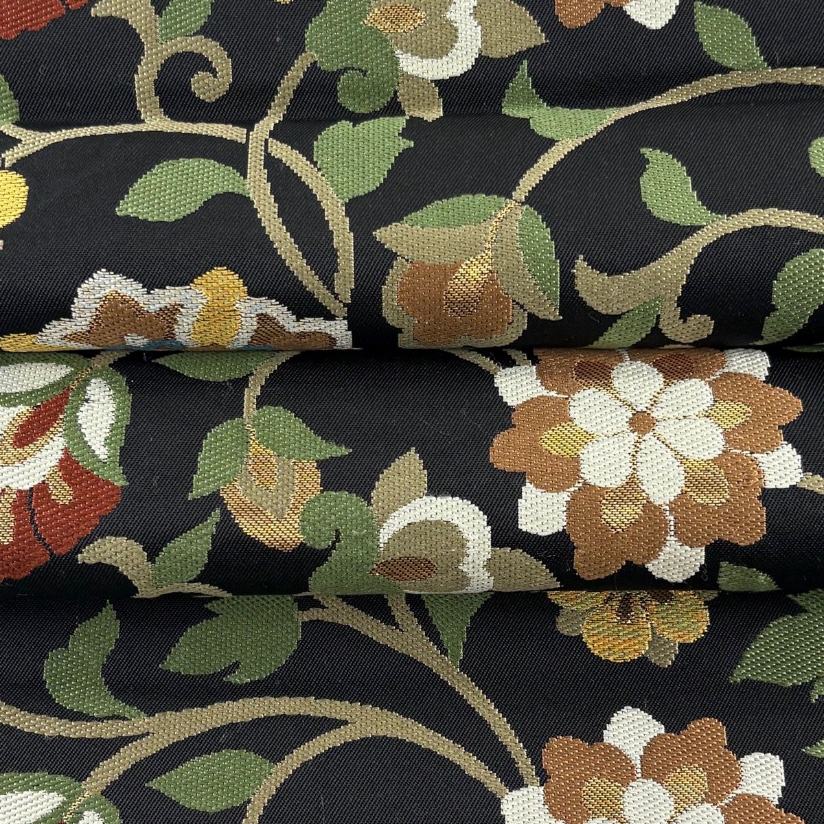 美品】 袋帯 逸品 川島織物 落款 華文 花唐草 金銀糸 箔 黒 六通 正絹 美品】 袋帯 逸品 川島織物 落款 華文 花唐草 金銀糸 箔 黒 六通 正絹