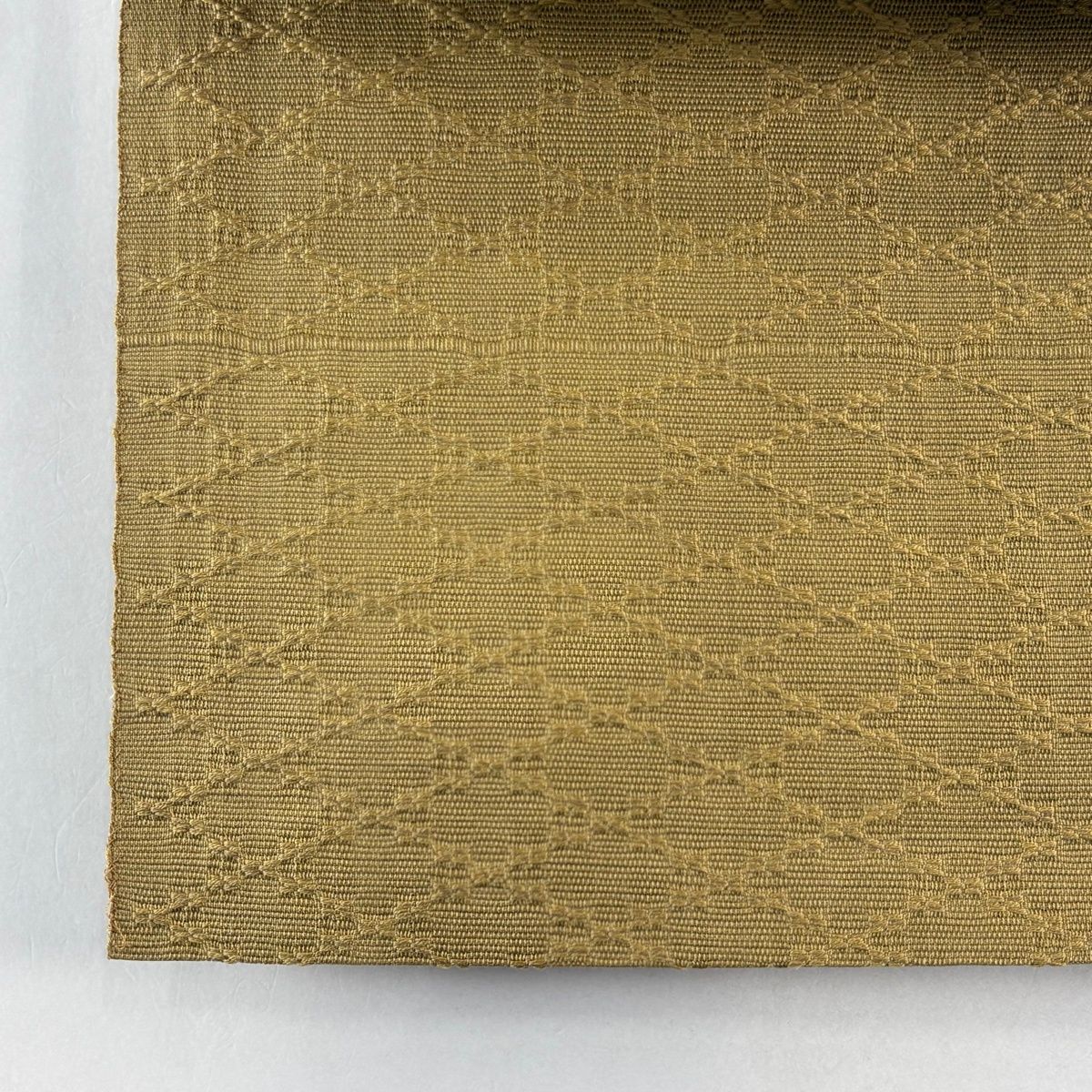  名古屋帯 松葉仕立て 八寸名古屋帯 横段 幾何学模様 薄黄土色 正絹 名古屋帯 帯