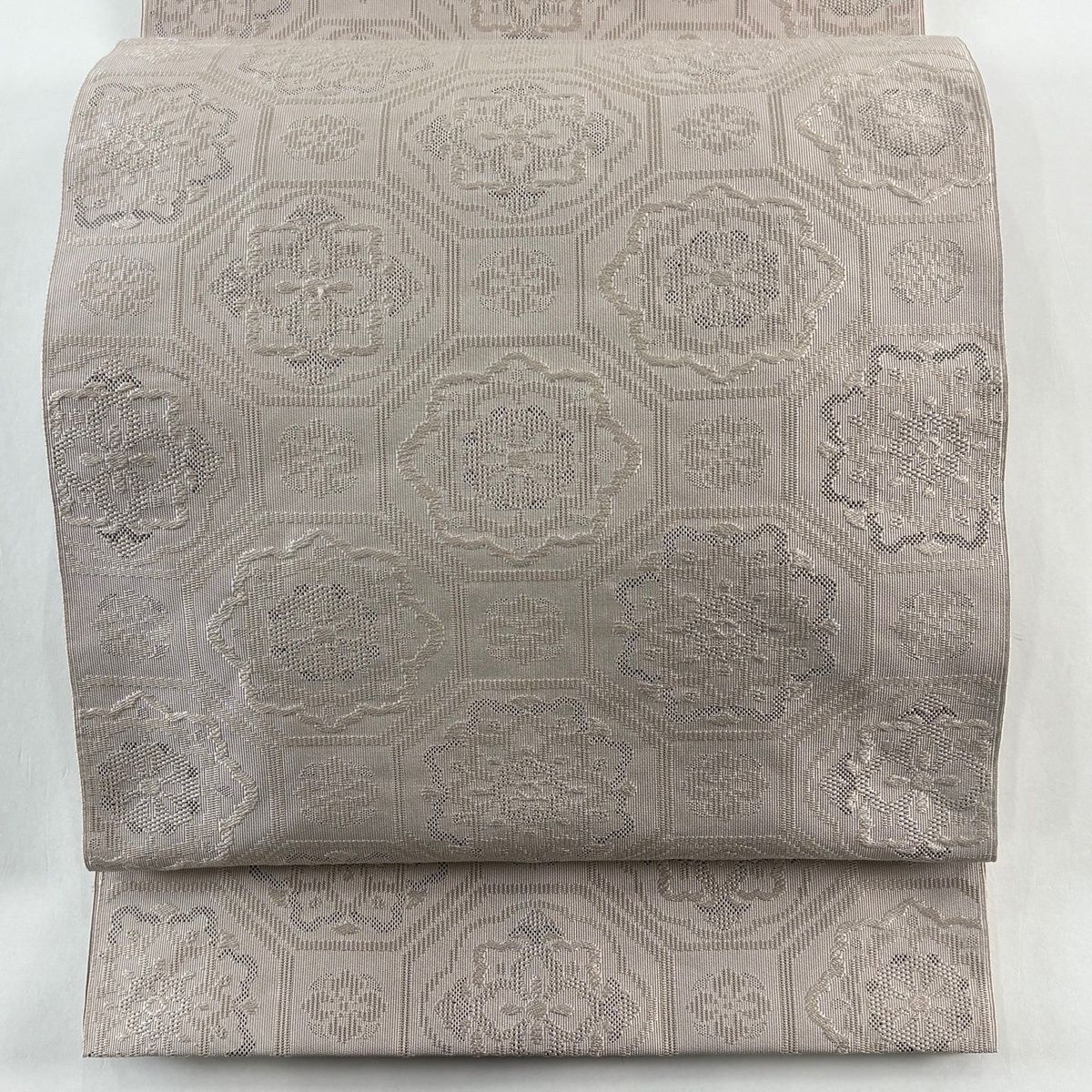 名古屋帯 落款 松葉仕立て 八寸名古屋帯 手織 蜀江華文 薄小豆 正絹