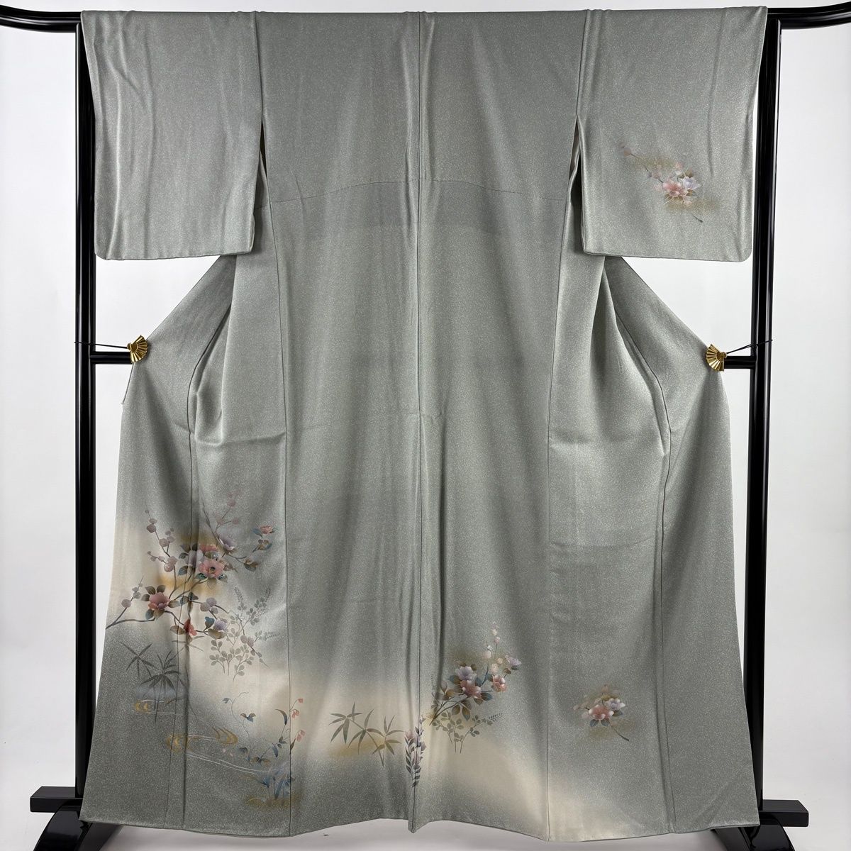 訪問着 身丈161 cm 裄丈65 M 袷 椿 萩 金銀彩 螺鈿 灰緑 正絹 秀品