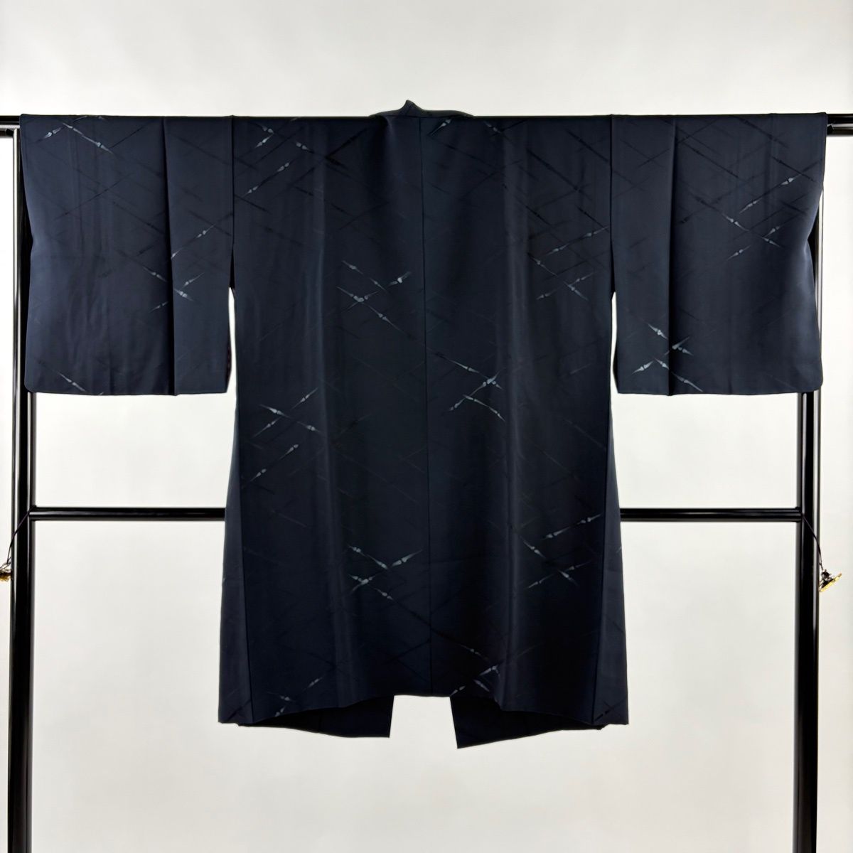 道中着 身丈100 cm 裄丈67.5 L 和装コート 斜め格子 竹 青黒 正絹 秀品