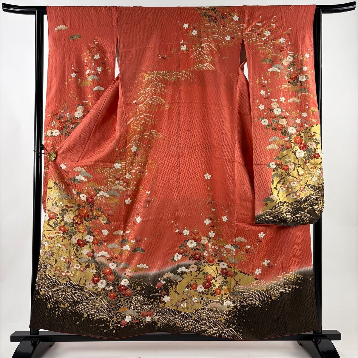 振袖 身丈158.5 cm 裄丈62 S 袷 菊 笠松 金糸 金彩 濃ピンク 正絹 秀品