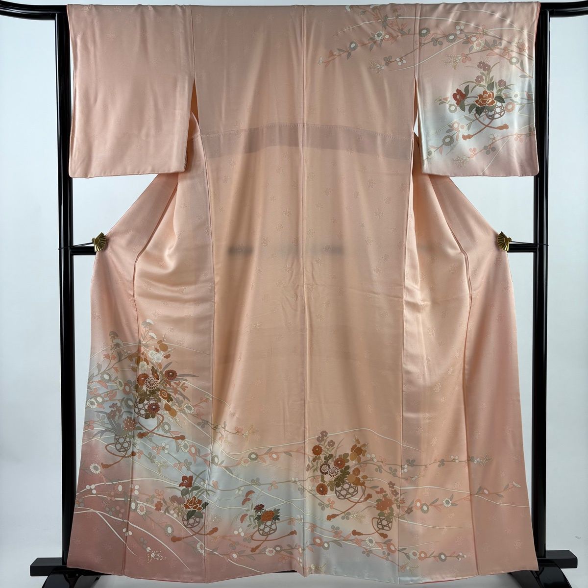 訪問着 身丈161 cm 裄丈63 5 S 袷 花籠 秋草 金銀彩 ぼかし ピンク 正絹 秀品