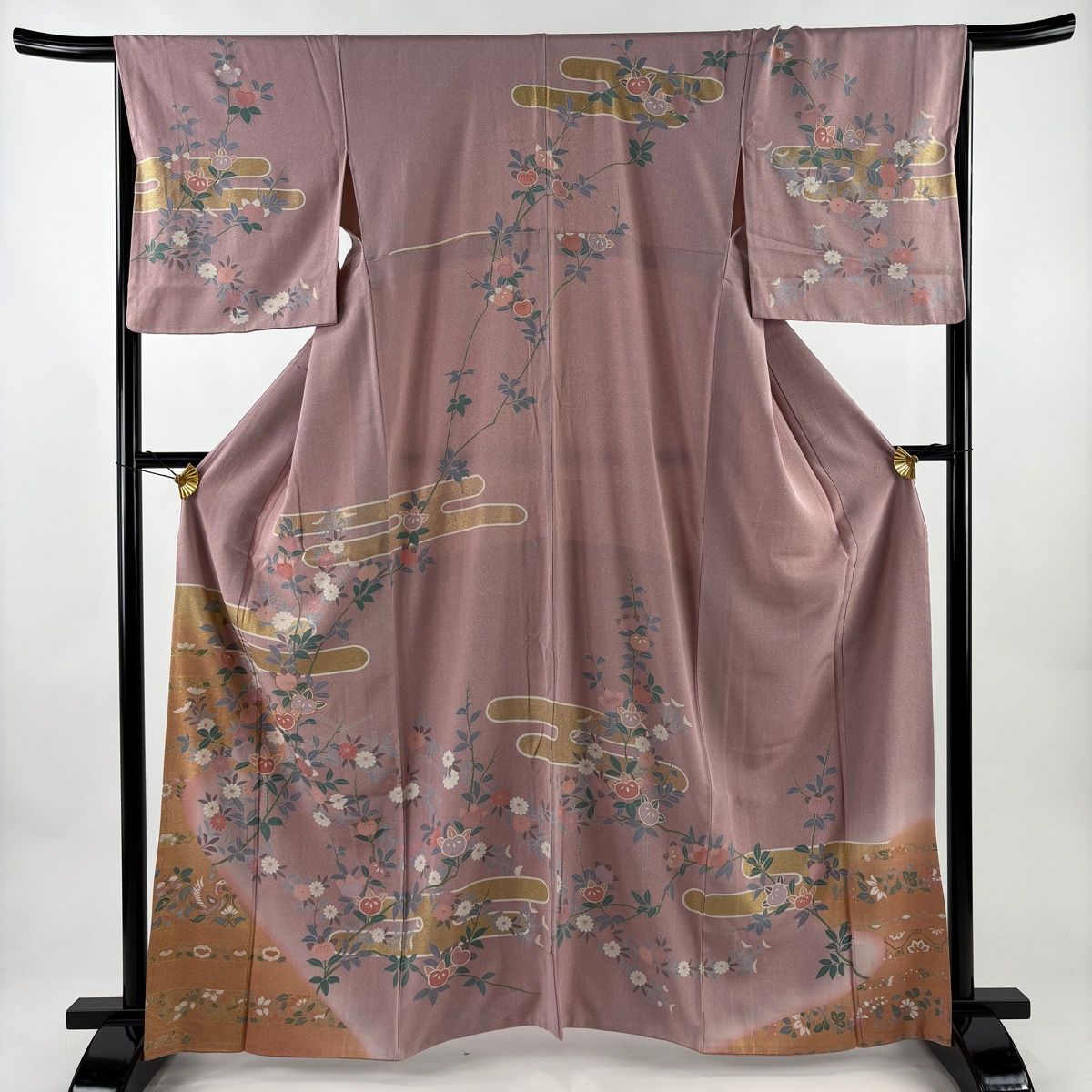 訪問着 身丈163 cm 裄丈67 M 袷 橘 菊 金糸 金彩 紫 正絹