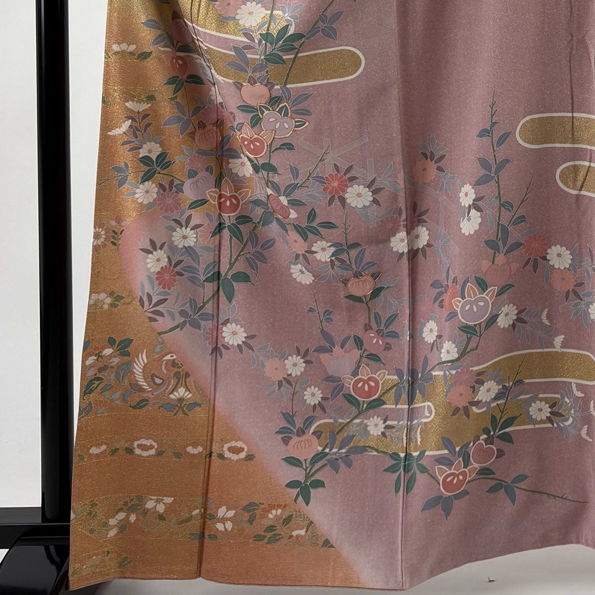 訪問着 身丈163 cm 裄丈67 M 袷 橘 菊 金糸 金彩 紫 正絹