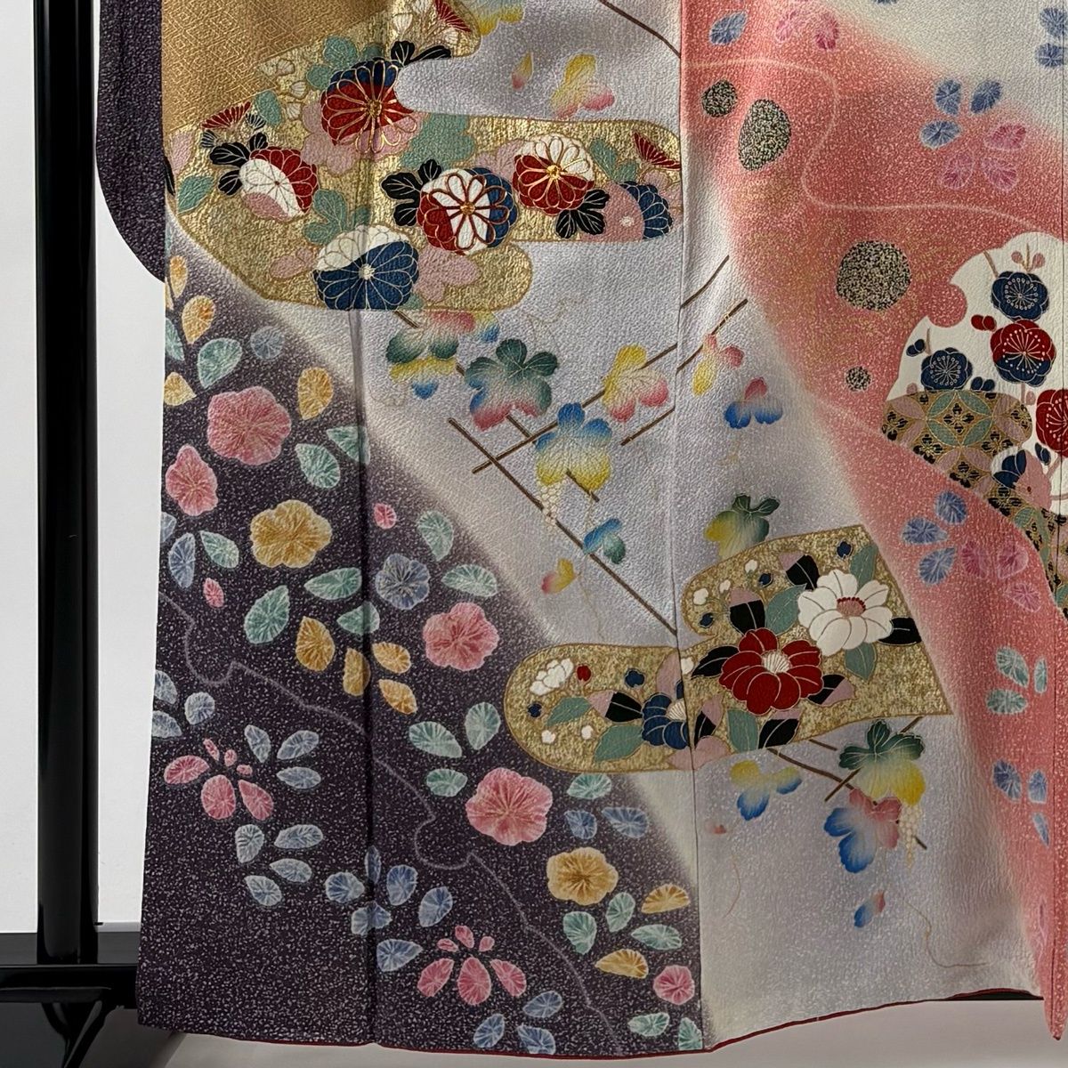 振袖 身丈162 cm 裄丈65 M 袷 菊 ヱ霞 金糸 金銀彩 ピンク 正絹