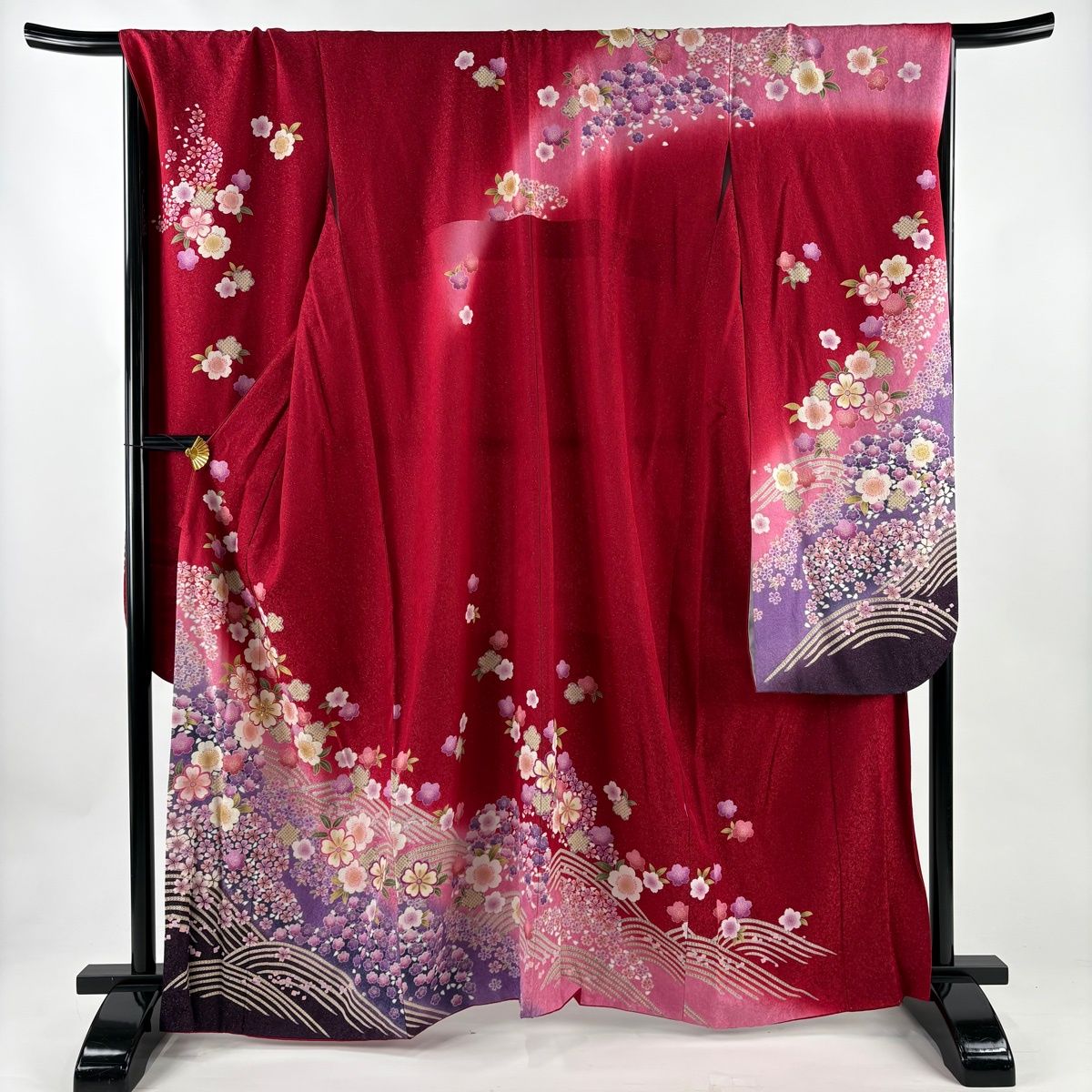 振袖 身丈161.5 cm 裄丈70 L 袷 桜 銀通し 箔 赤 正絹