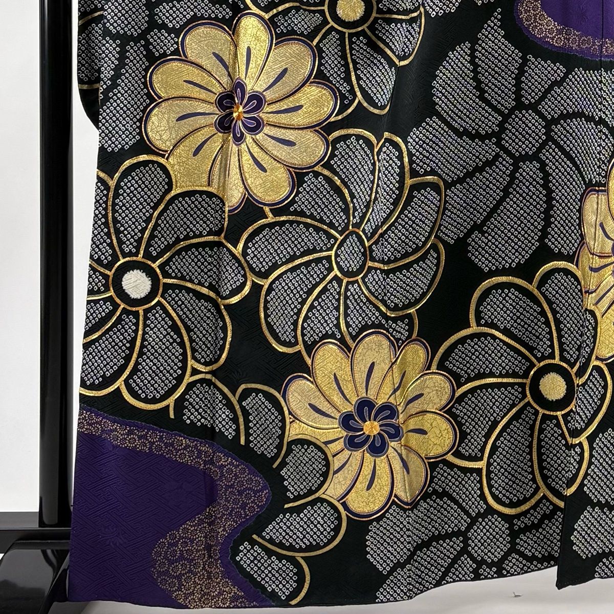 振袖 身丈164 cm 裄丈64.5 M 袷 花柄 地紋 金糸 絞り 青紫 正絹
