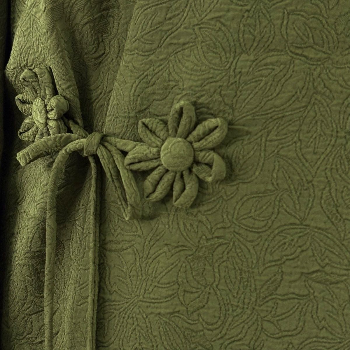  道中着 身丈93 cm 裄丈68 L 和装コート 洗える着物 地紋 抹茶色 化繊 秀品 羽織 着物 浴衣